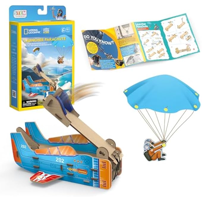 NATIONAL GEOGRAPHIC 3D PUZZLE LAUNCHER PARACHUTE 20-PIECES BY CUBIC FUN, STEM LEARNING, BUILD THINGS WITH READ-ALONG ADVENTURE, EDUCATIONAL PUZZLE, LEARN & FUN TOYS, FOR KIDS 5 YEARS+ - Image 1
